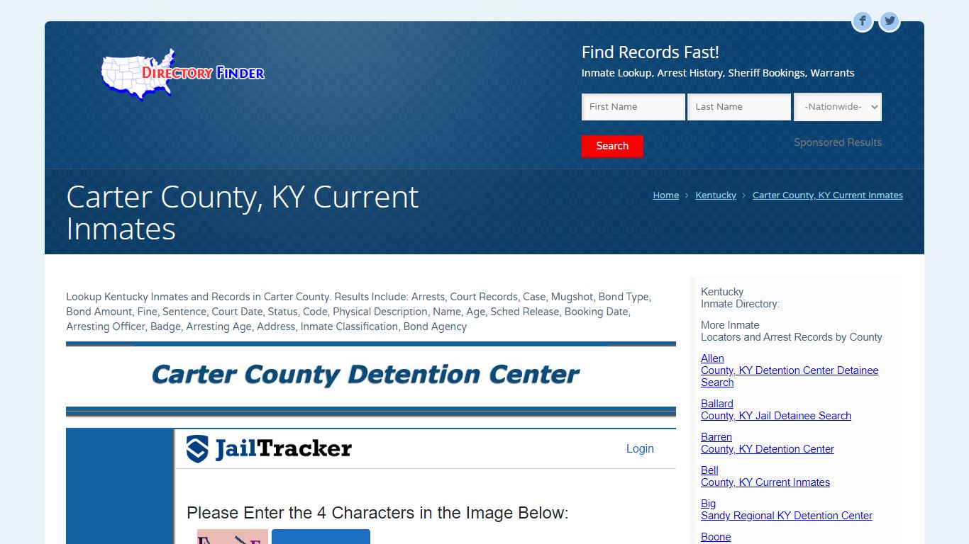 Carter County, KY Current Inmates | People Lookup - USDirectoryFinder